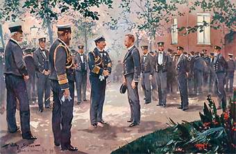 Wilhelm II i von Tirpitz w otoczeniu oficerw floty